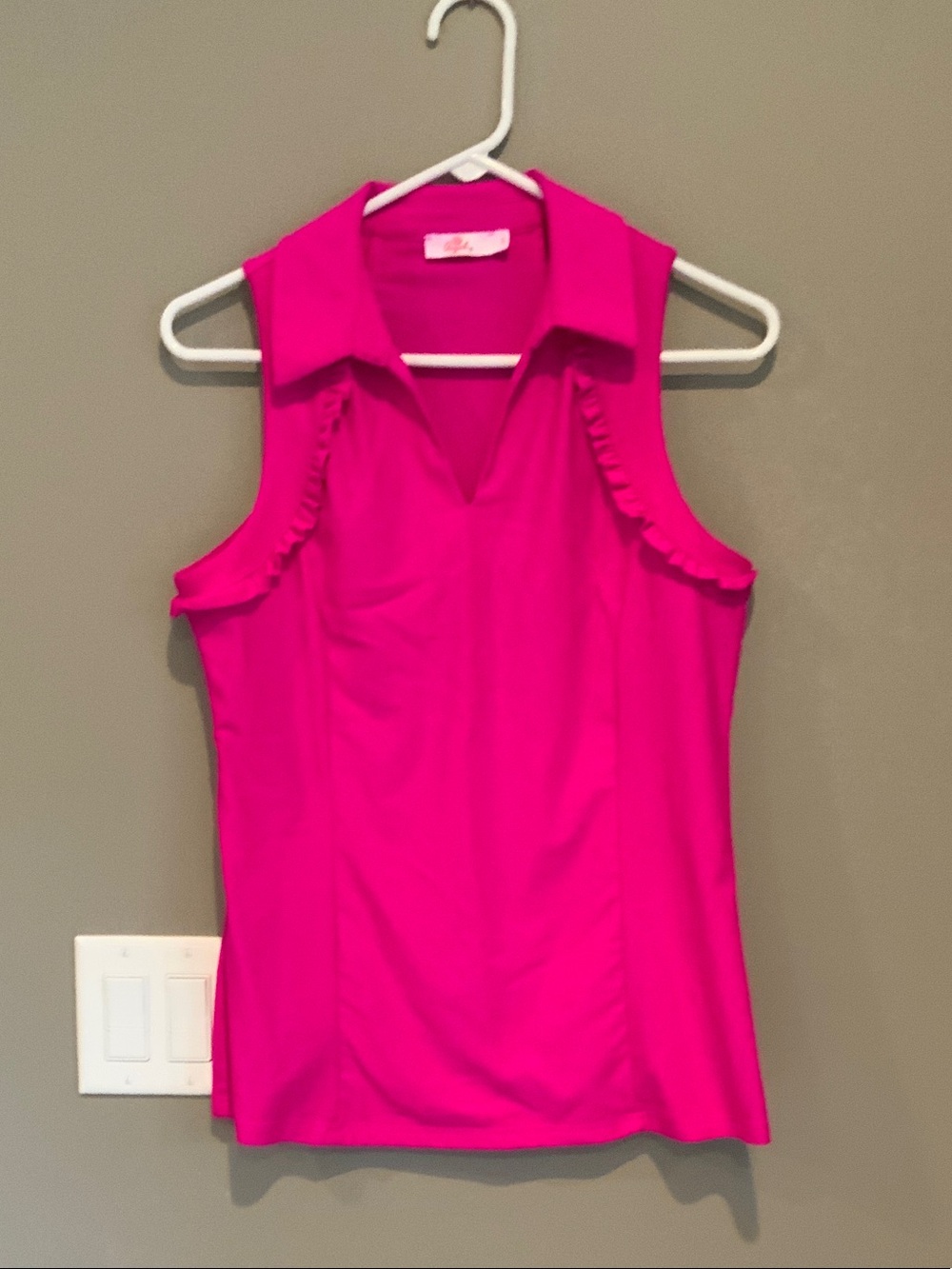 Sleeveless Ruffle Trim V-Neck Shell - Bright Pink